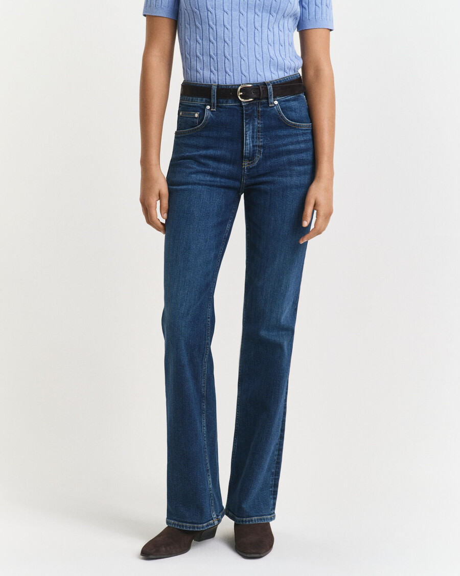 calça jeans flare slim fit - azul escuro vintage
