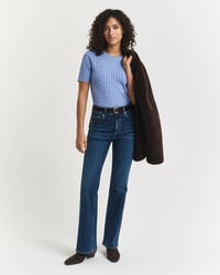 calça jeans flare slim fit - azul escuro vintage