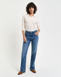 calça jeans flare slim fit - azul médio arquivo