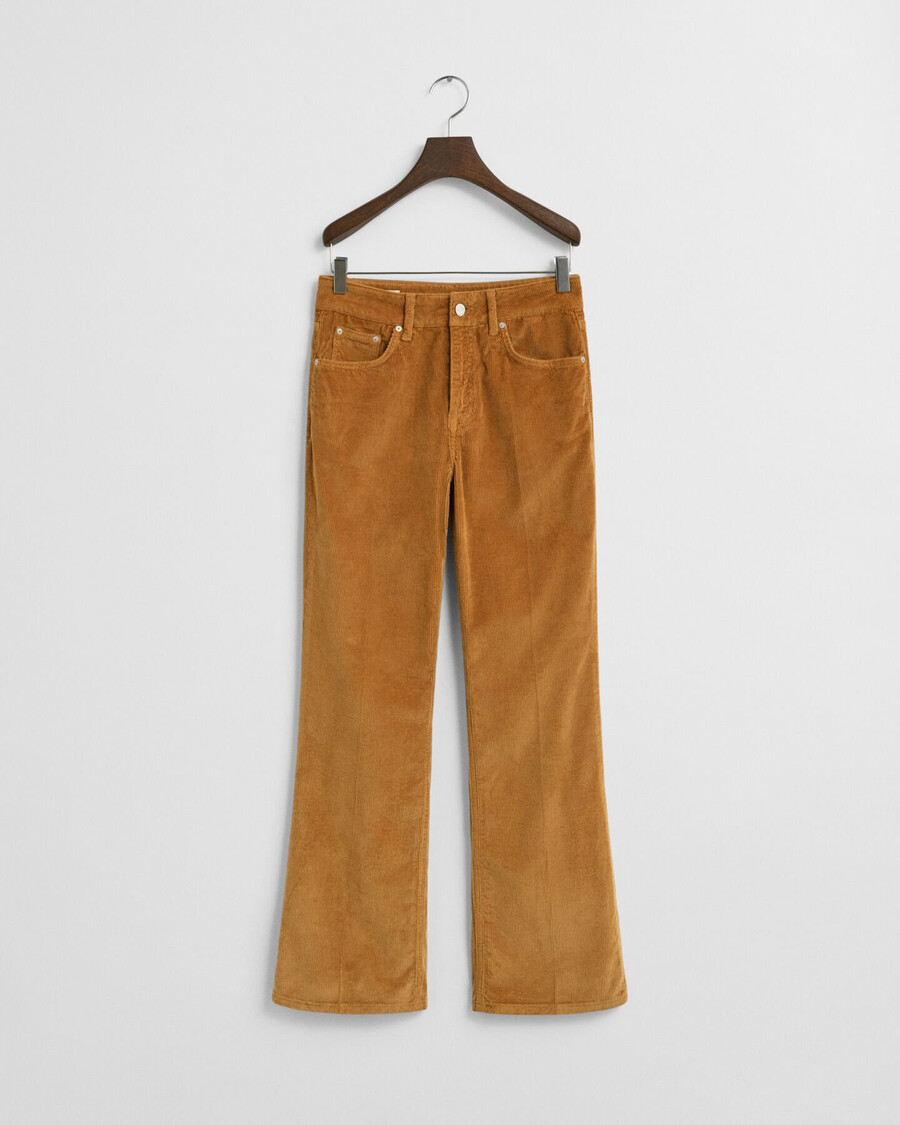 calça jeans flare de veludo cotelê - marrom whisky