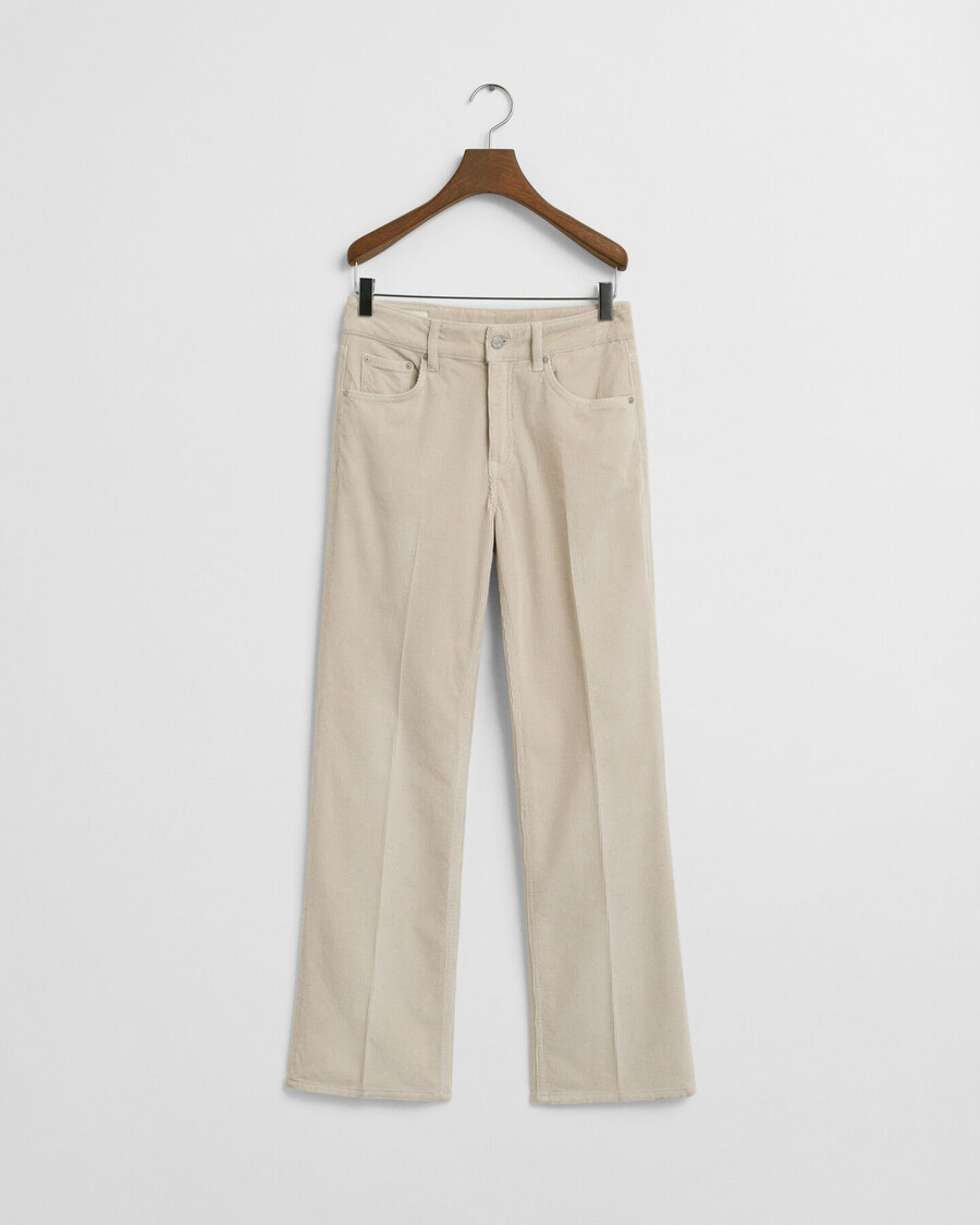 calça jeans flare de veludo cotelê - cor bege
