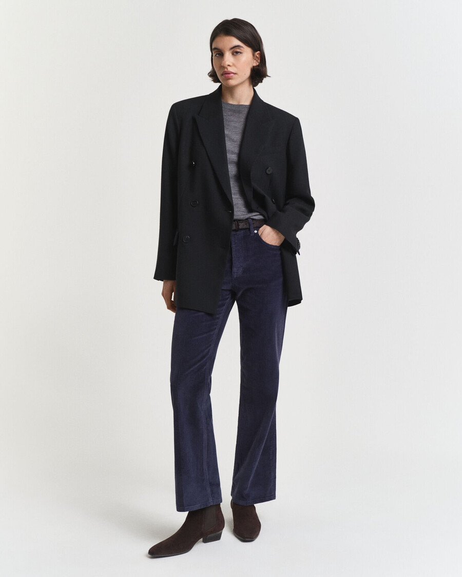 calça jeans flare de veludo cotelê - azul noite