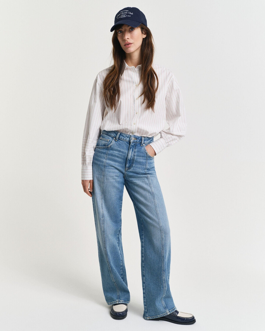 calça jeans reta com modelagem relaxada - azul médio archive
