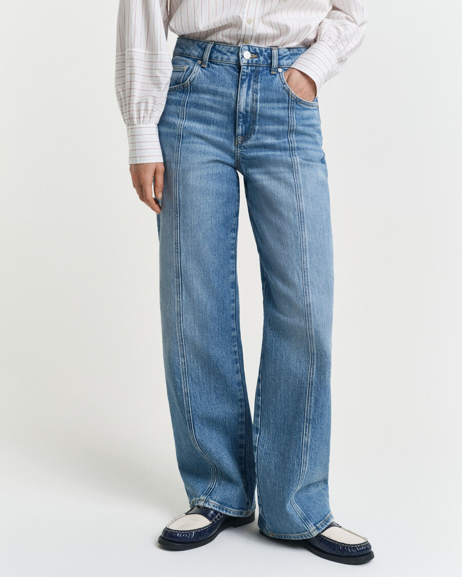 calça jeans reta com modelagem relaxada - azul médio archive
