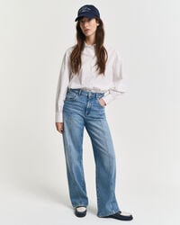 calça jeans reta com modelagem relaxada - azul médio archive