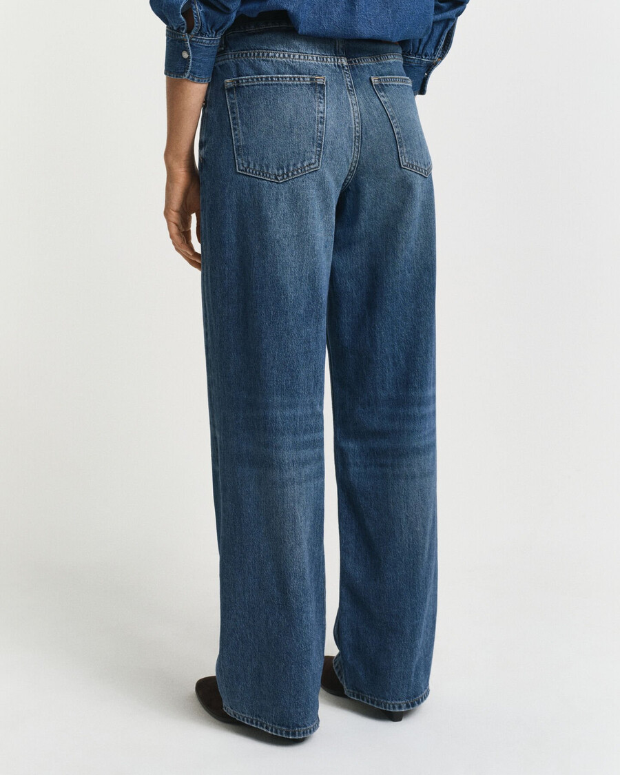 calça jeans relaxed fit - azul médio desgastada