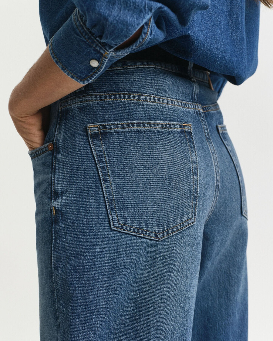 calça jeans relaxed fit - azul médio desgastada