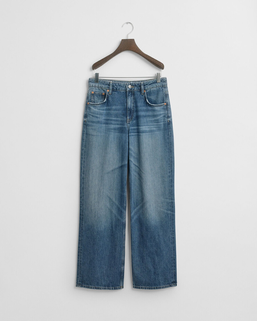 calça jeans relaxed fit - azul médio desgastada