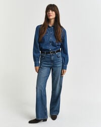 calça jeans relaxed fit - azul médio desgastada