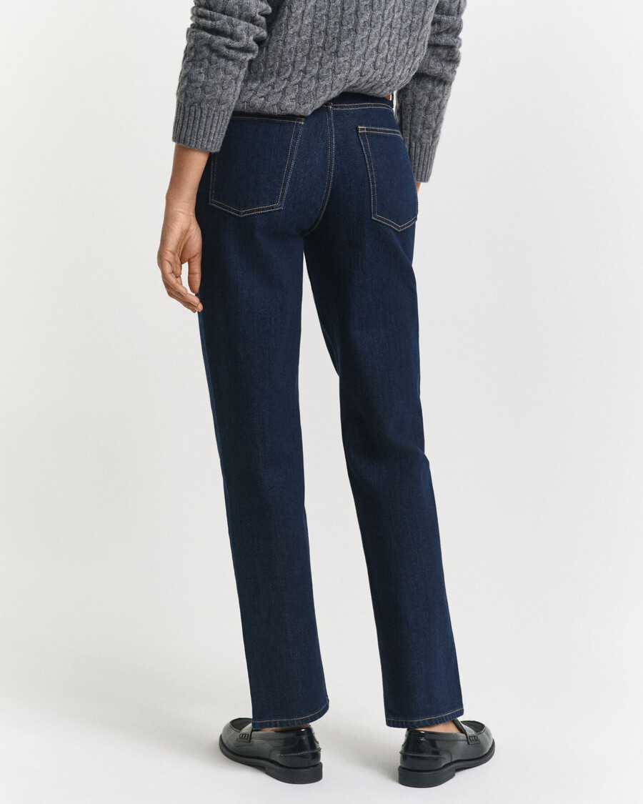 calça jeans reta com elastano - azul escuro