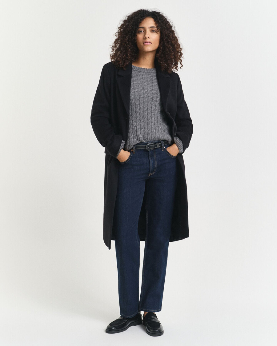 calça jeans reta com elastano - azul escuro