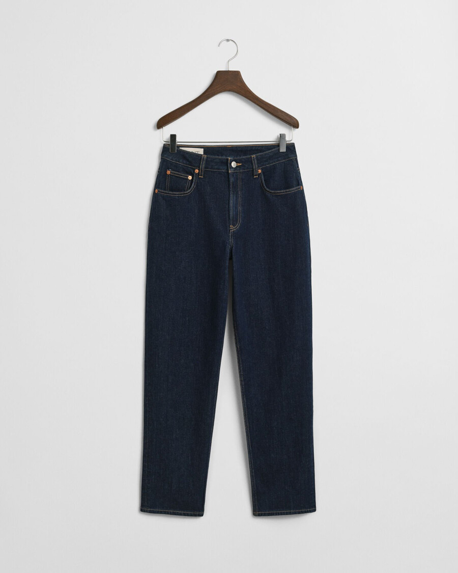 calça jeans reta com elastano - azul escuro