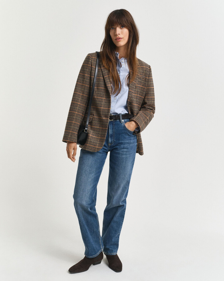 calça jeans reta com elastano - azul médio estilo desbotado
