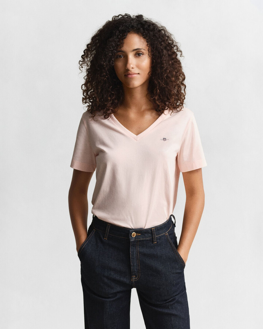 camiseta shield com decote em v - rosa damasco