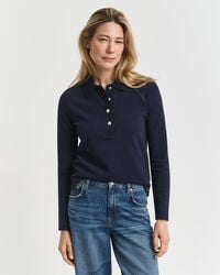 camisa polo de manga comprida em piqué - azul noite