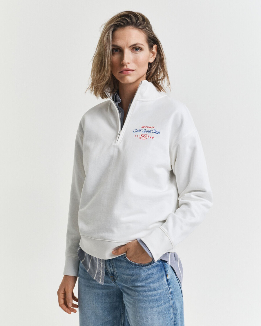 moletom com meio zíper e estampa - cor creme