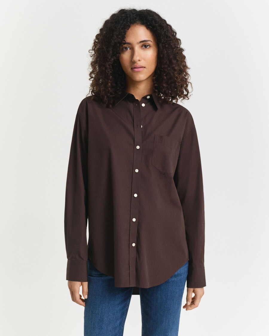 camisa clássica de popeline com modelagem relaxada - marrom escuro