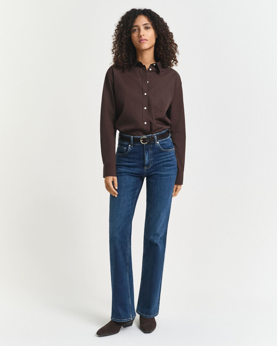 camisa clássica de popeline com modelagem relaxada - marrom escuro