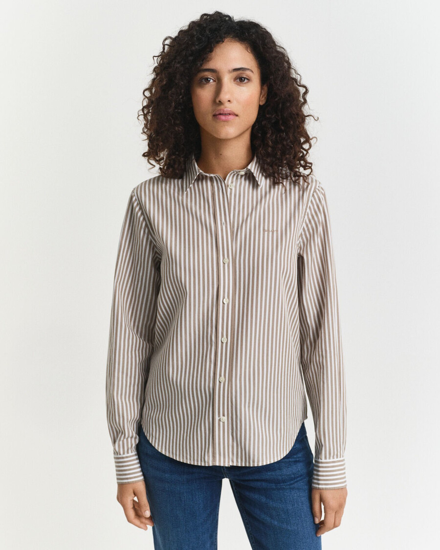 camisa clássica listrada de popeline com corte regular - bege taupe