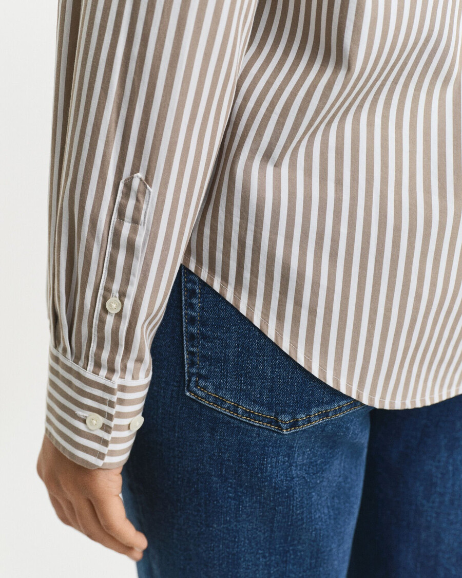 camisa clássica listrada de popeline com corte regular - bege taupe