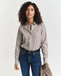 camisa clássica listrada de popeline com corte regular - bege taupe