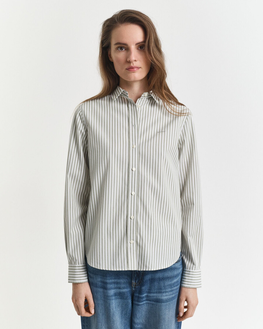 camisa clássica listrada de popeline com corte regular - verde sálvia desbotado