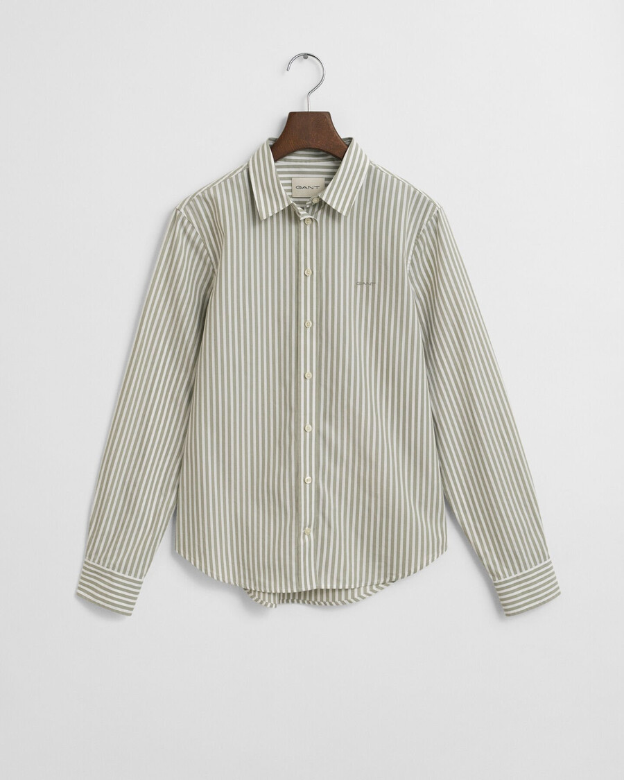 camisa clássica listrada de popeline com corte regular - verde sálvia desbotado