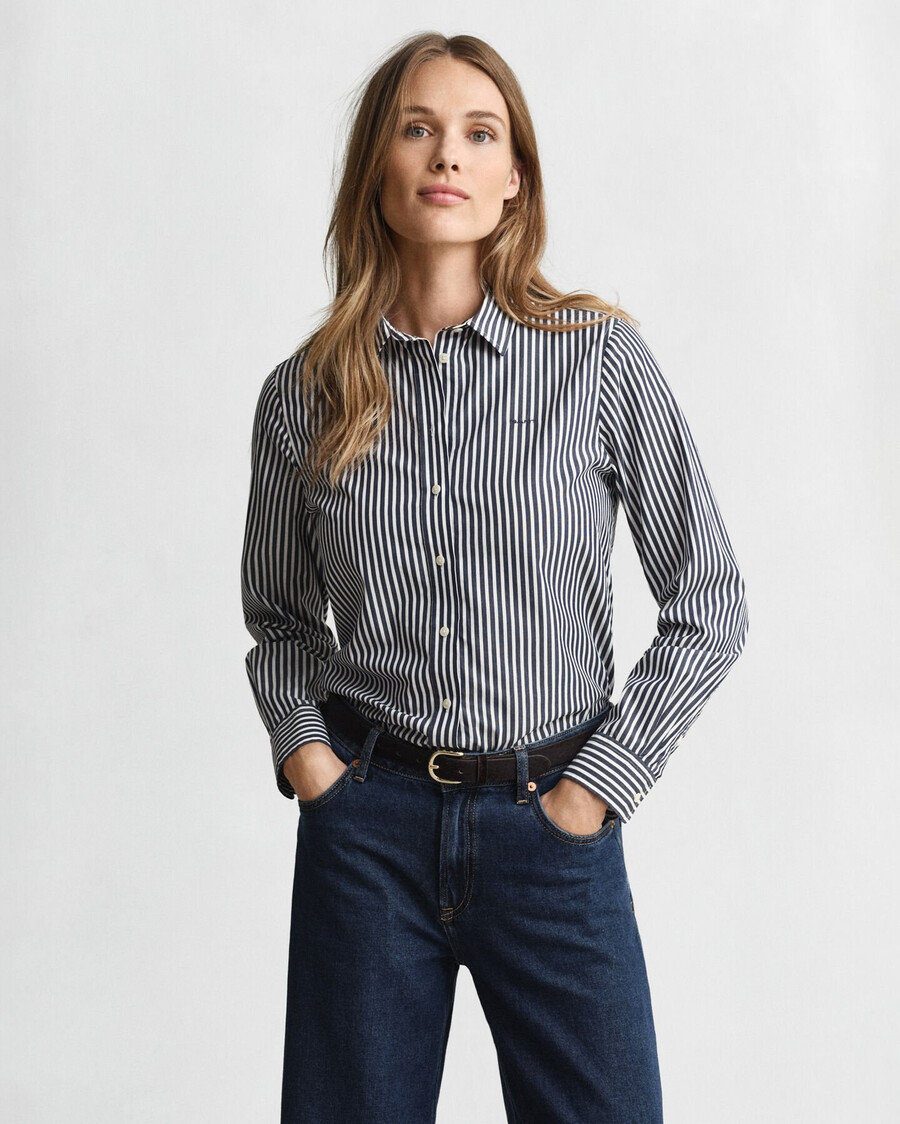 camisa clássica listrada de popeline com modelagem regular - azul clássico