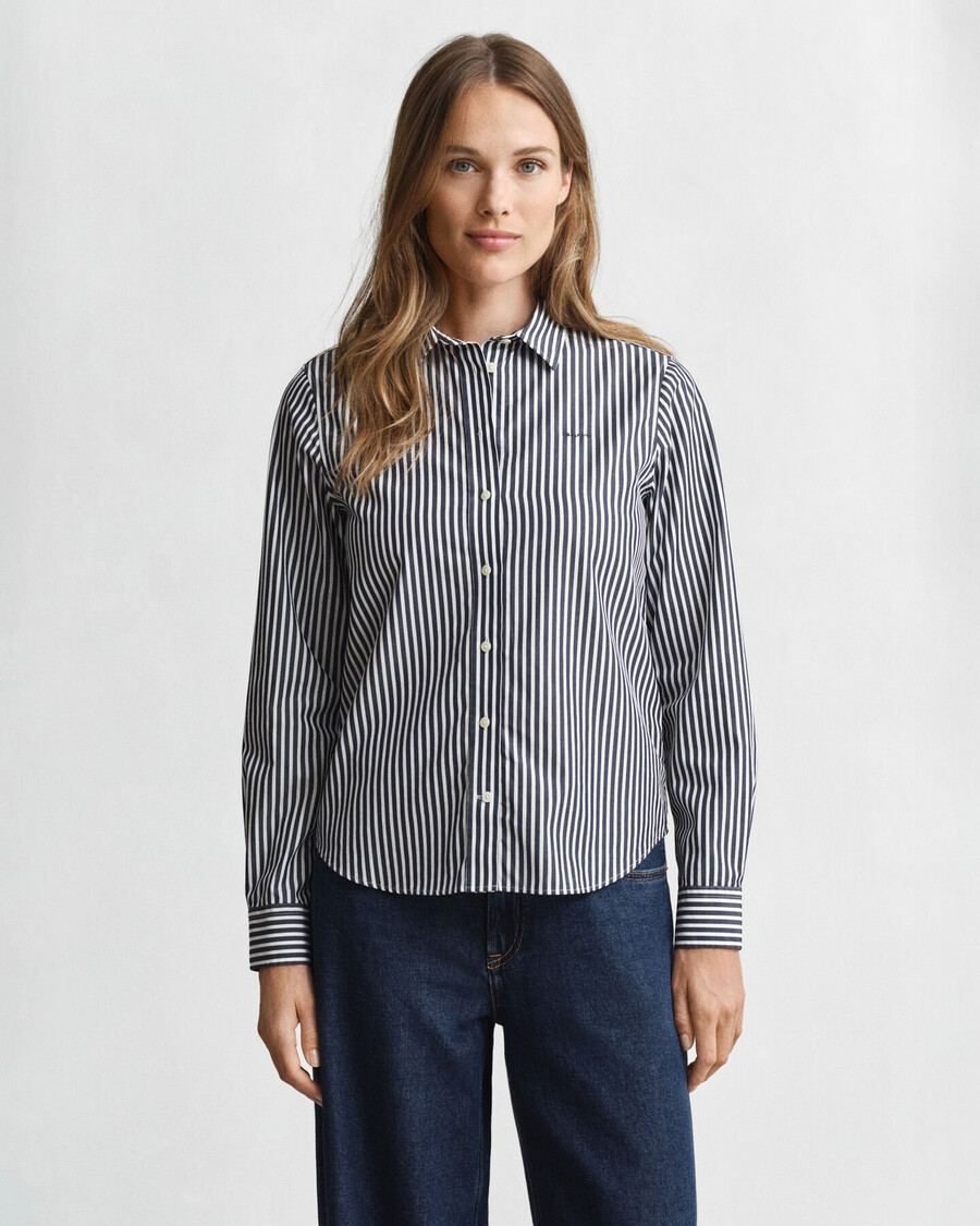 camisa clássica listrada de popeline com modelagem regular - azul clássico