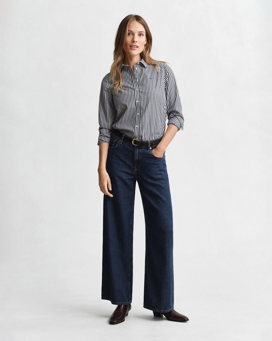 camisa clássica listrada de popeline com modelagem regular - azul clássico