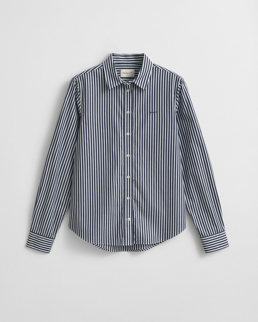 camisa clássica listrada de popeline com modelagem regular - azul clássico
