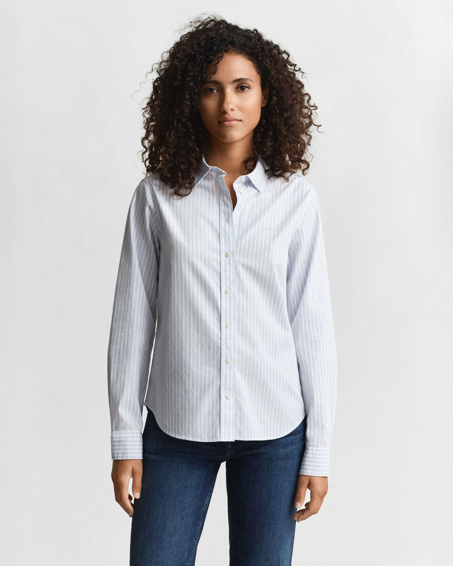 camisa clássica listrada de popeline com modelagem regular - azul claro