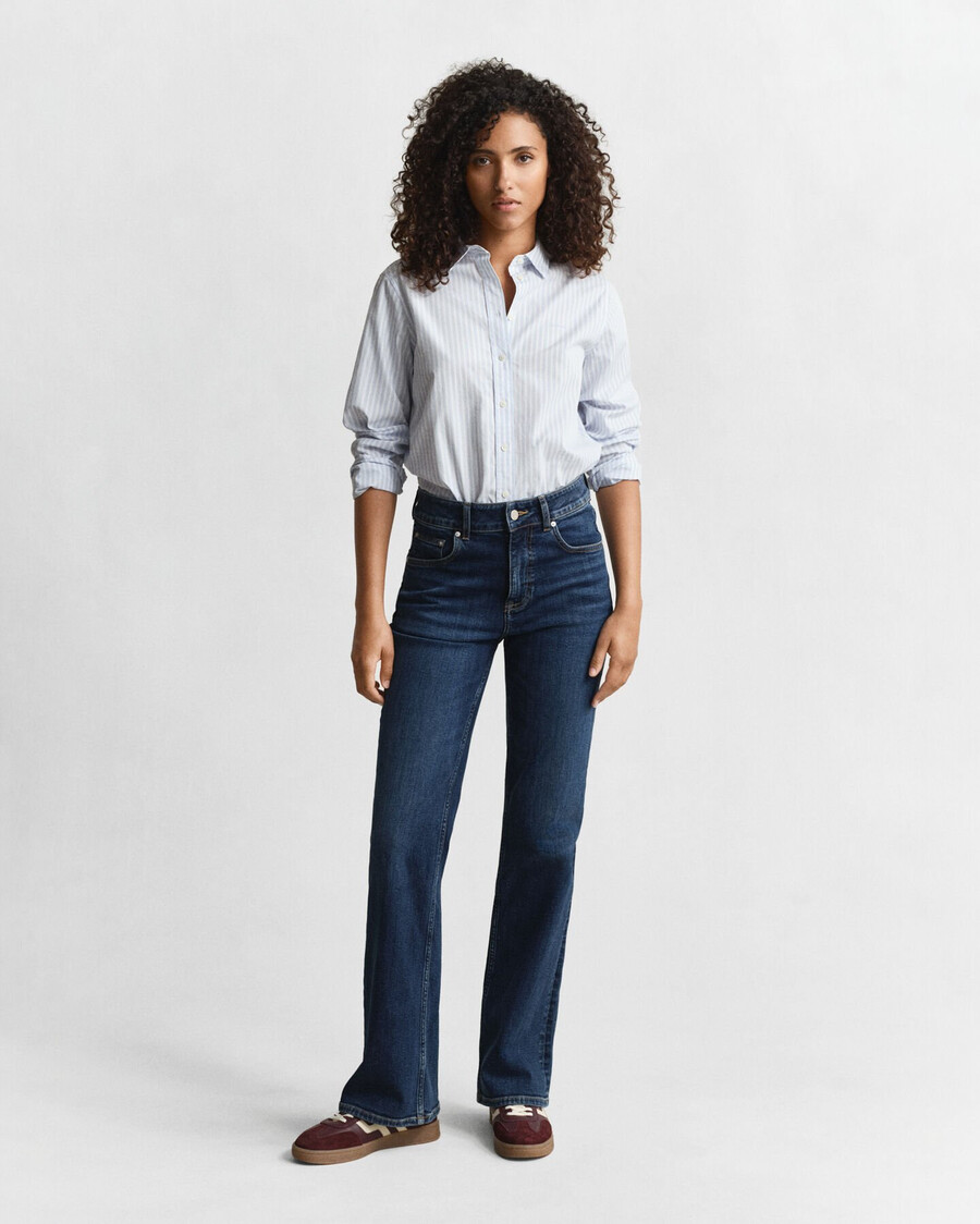 camisa clássica listrada de popeline com modelagem regular - azul claro