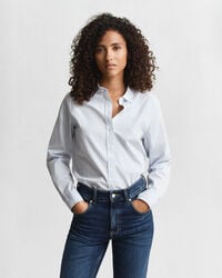 camisa clássica listrada de popeline com modelagem regular - azul claro