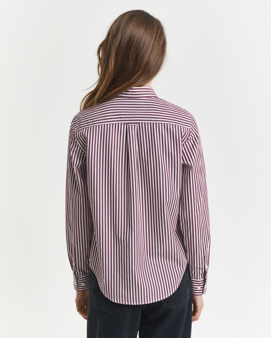 camisa clássica listrada de popeline com corte regular - vinho ameixa