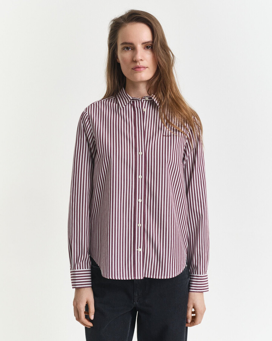 camisa clássica listrada de popeline com corte regular - vinho ameixa