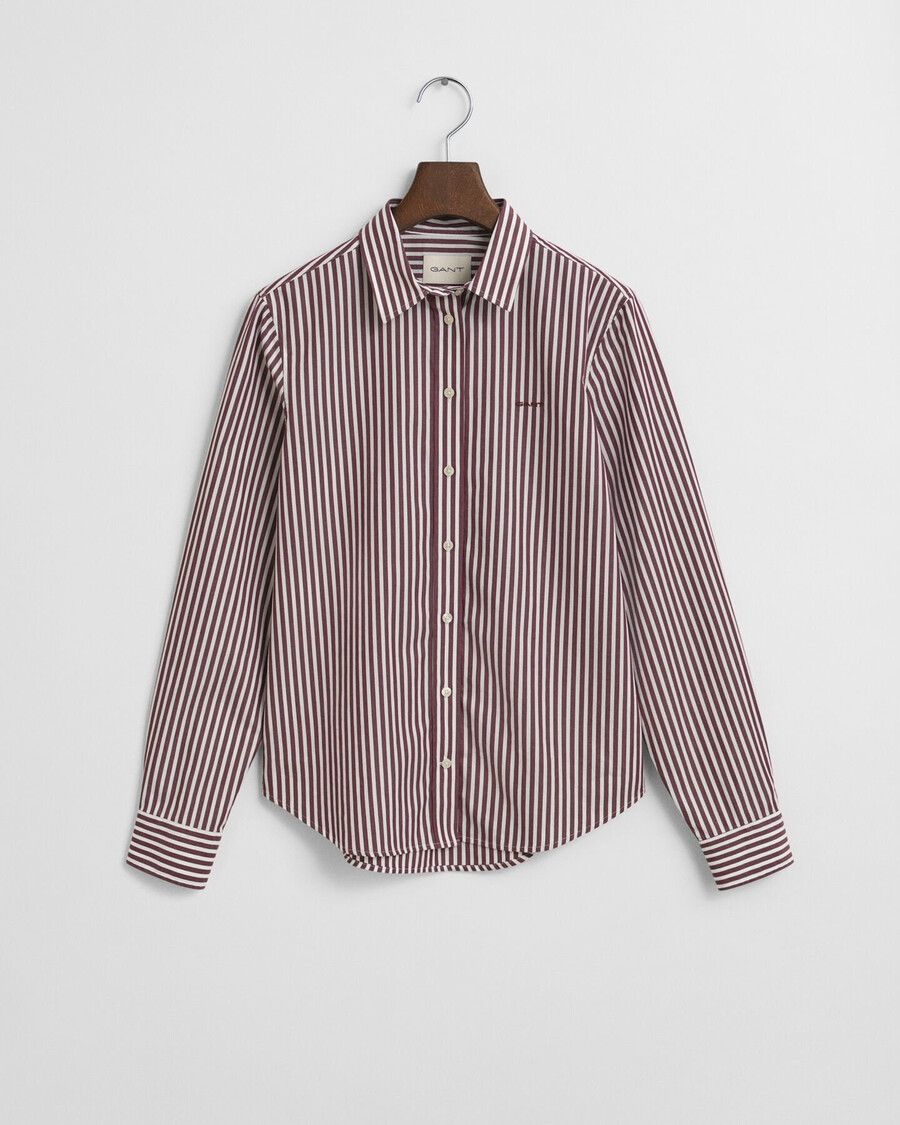 camisa clássica listrada de popeline com corte regular - vinho ameixa