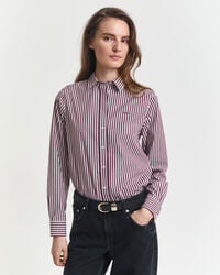 camisa clássica listrada de popeline com corte regular - vinho ameixa