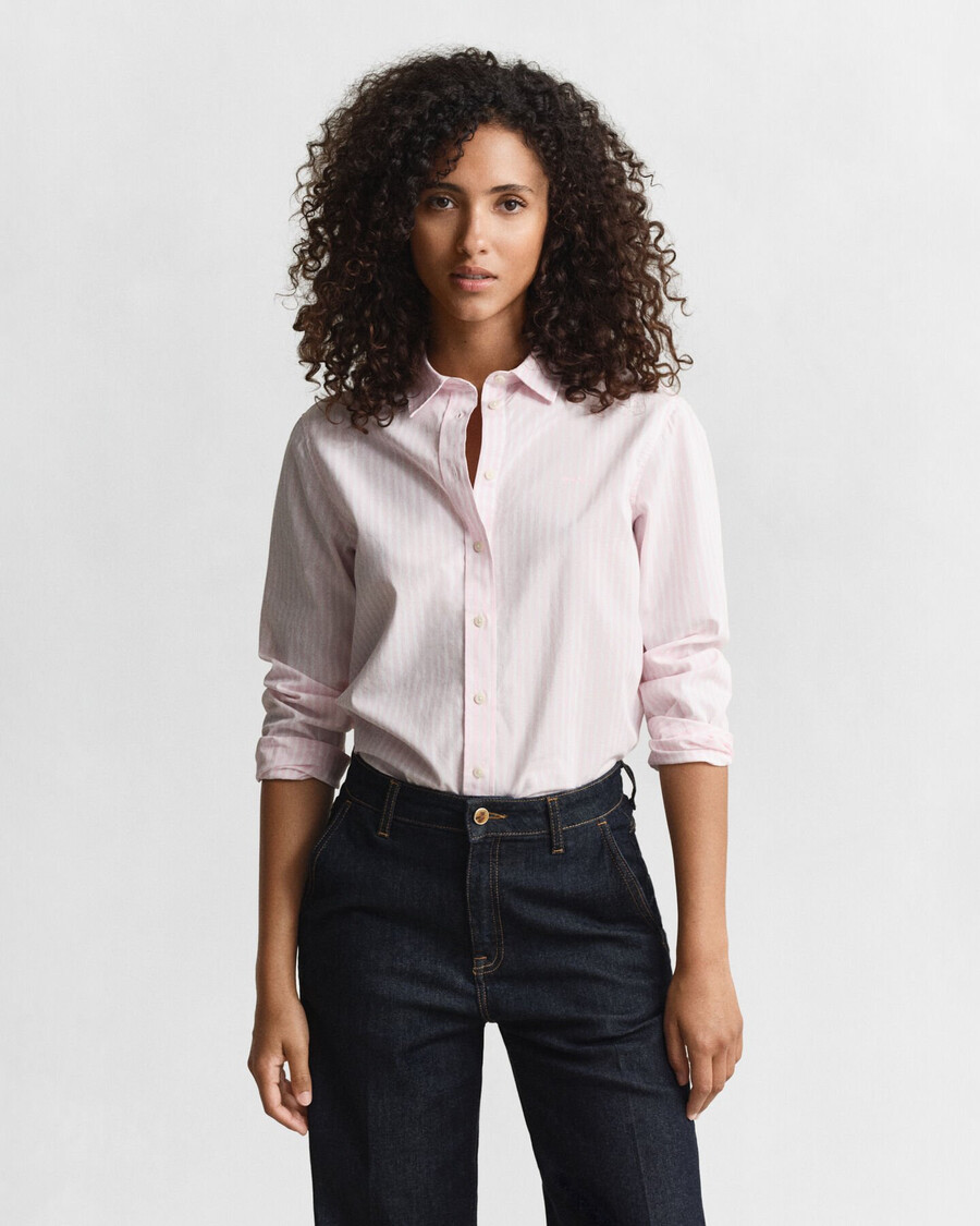 camisa clássica listrada de popeline com modelagem regular - rosa claro