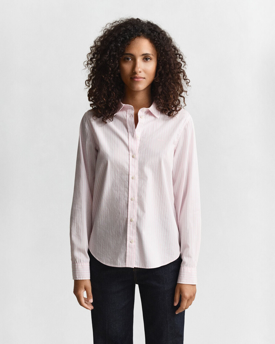 camisa clássica listrada de popeline com modelagem regular - rosa claro