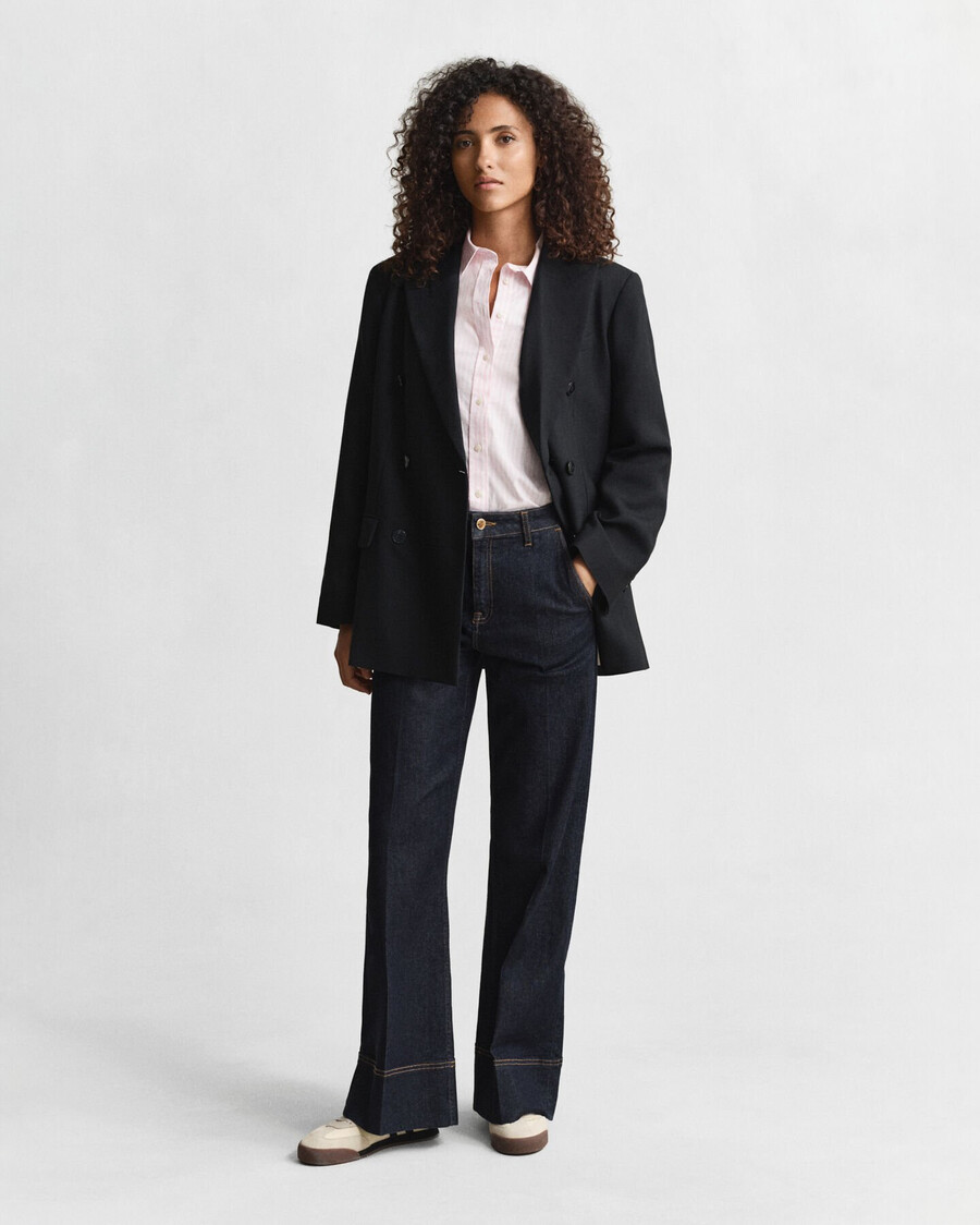 camisa clássica listrada de popeline com modelagem regular - rosa claro