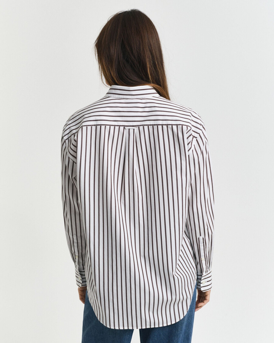 camisa clássica listrada de popeline com modelagem relaxada - marrom escuro