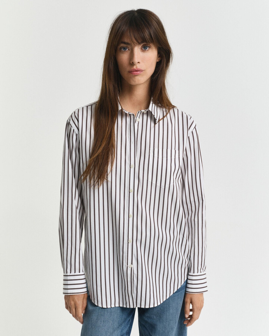camisa clássica listrada de popeline com modelagem relaxada - marrom escuro