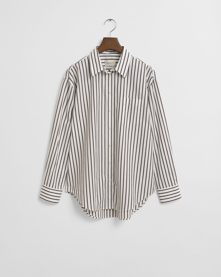 camisa clássica listrada de popeline com modelagem relaxada - marrom escuro