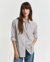 camisa clássica listrada de popeline com modelagem relaxada - marrom escuro