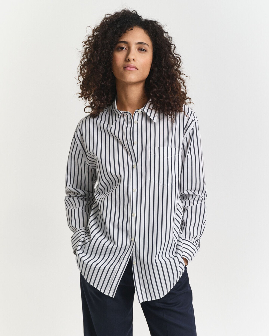 camisa clássica listrada em popeline com modelagem relaxada - azul noite