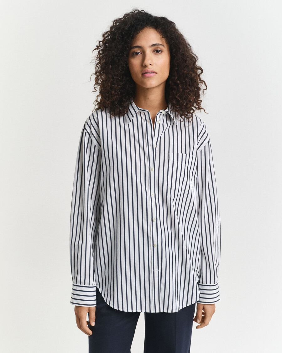 camisa clássica listrada em popeline com modelagem relaxada - azul noite