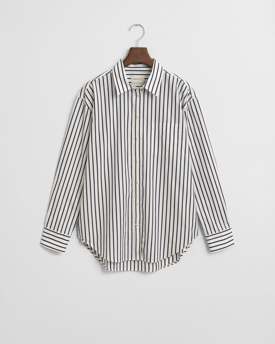 camisa clássica listrada em popeline com modelagem relaxada - azul noite