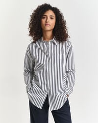 camisa clássica listrada em popeline com modelagem relaxada - azul noite