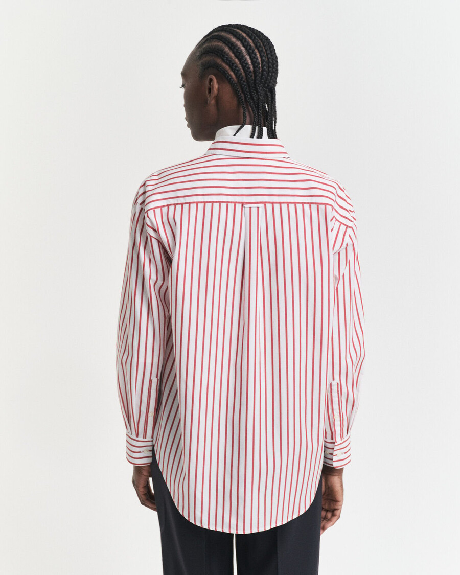 camisa clássica listrada em popeline com modelagem relaxada - cor ferrugem moderna